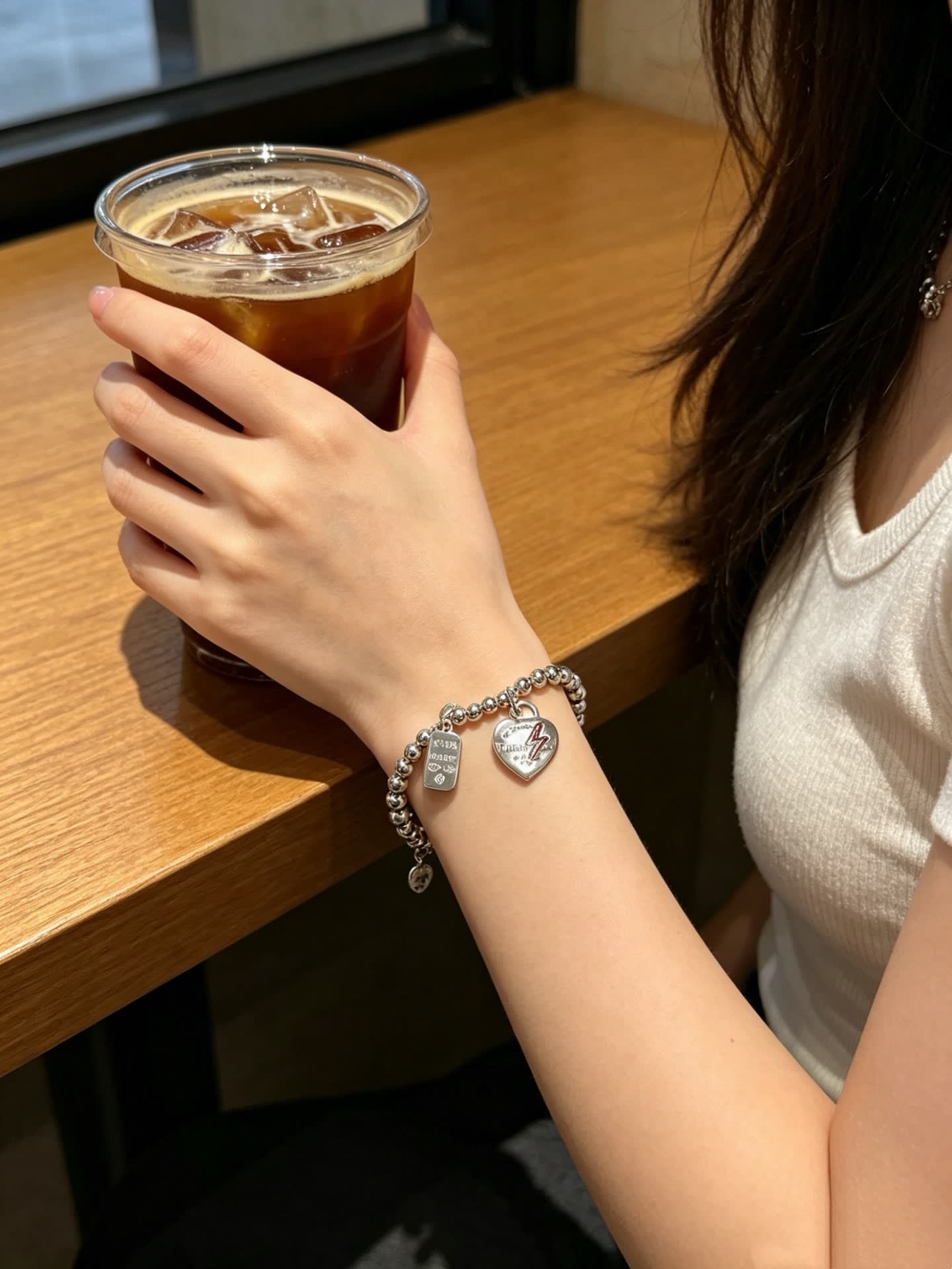 Tiffany & Co Silver Beaded Bracelet with Heart Charm